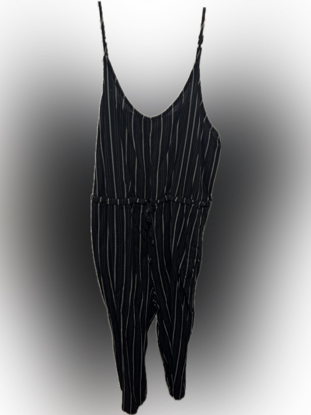 Universal Thread Black Jumpsuit with White Pinstripes and Waist Tie